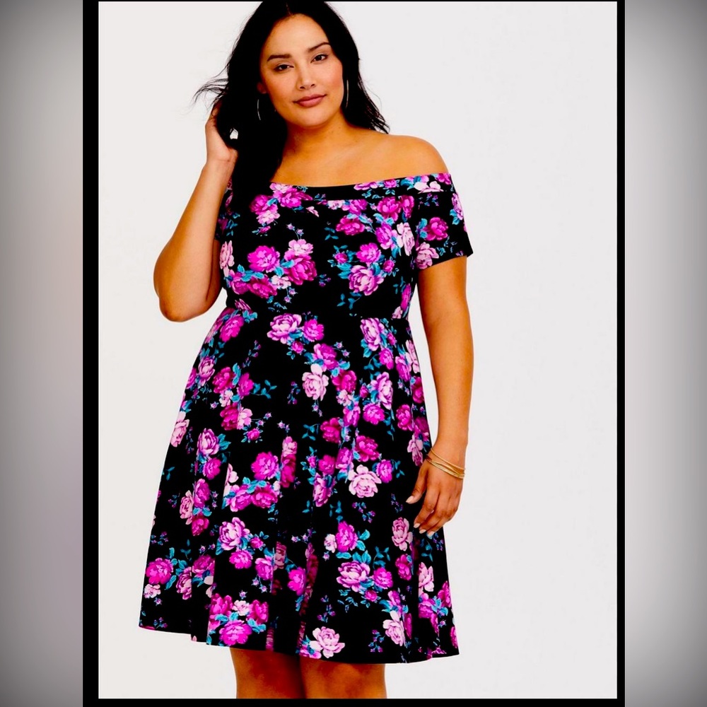 Plus size- Mini Studio Luxe Ponte Off-Shoulder Skater Dress-Torrid